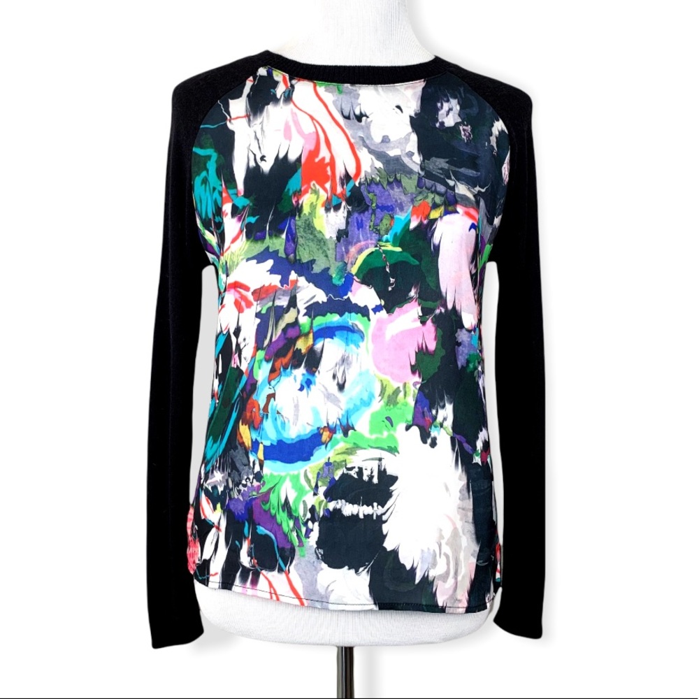 Topshop Mixed Media Black & Multicolor Abstract Print Angora Blend Sweater Top - Picture 2 of 10